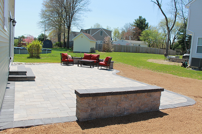 stone patio with comfy area